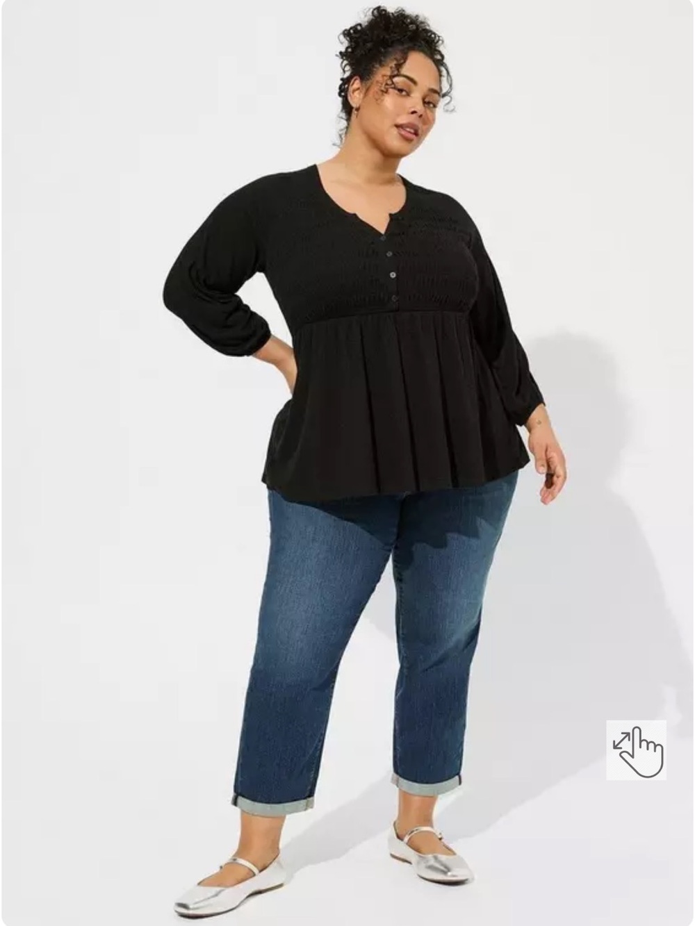 torrid Black Smocked Button-Front Babydoll Top